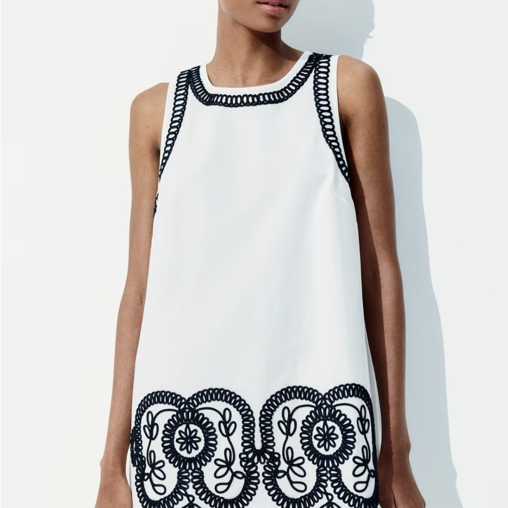 H&M White Dress with Black Embroidery